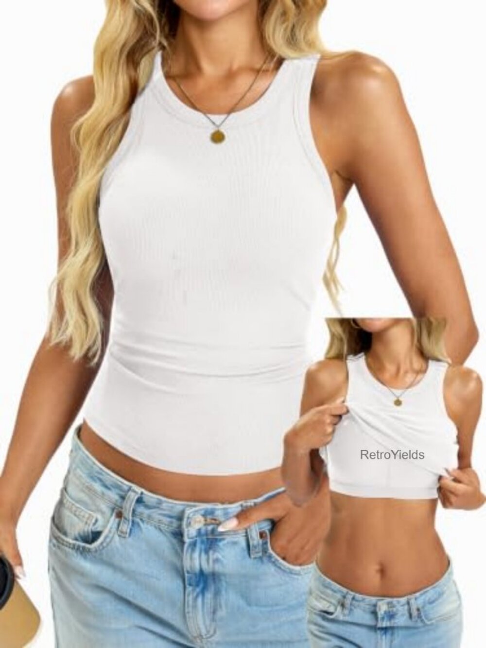 Women's Ribbed Tank Top with Built-In Bra, Removable Padded Cups